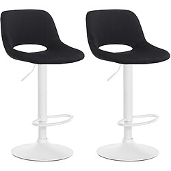 Decoshop26 Tabourets de bar chaises haute x2 avec repose-pieds en velours noir piètement métallique blanc 10_0004092