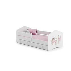 HT MEUBLES Lit enfant fille FIONA avec tiroir balustrade et matelas inclus