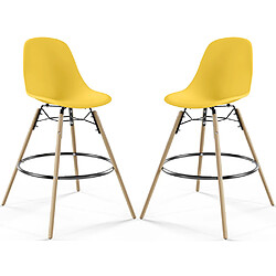 ICONIK INTERIOR Tabouret de Bar - Design Scandinave - Pieds en Bois - Lot de 2 - Skögur Jaune