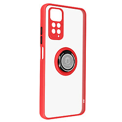 Avizar Coque Xiaomi Redmi Note 11 et 11s Bi-matière Bague Métallique Support Rouge