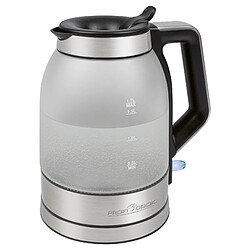 Bouilloire Électrique, Verre de 1,7 Litre, Récipient sans BPA, sans Fil, Éclairé, 2200, Argent, Proficook, WKS 1215G