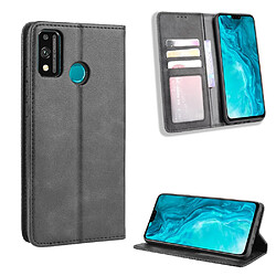 Etui en PU bouton pression magnétique rétro élégant avec support noir pour votre Huawei Honor 9X Lite