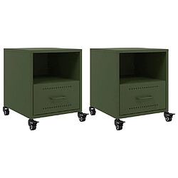 vidaXL Tables de chevet 2 pcs vert olive 36x39x43,5 cm acier