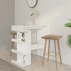 vidaXL Table de bar avec étagère de rangement Blanc Bois d'ingénierie 