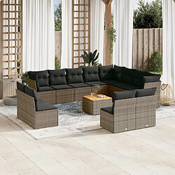 Maison Chic Salon de jardin avec coussins 13 pcs | Ensemble de Table et chaises | Mobilier d'Extérieur gris résine tressée -GKD60847