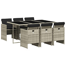 Maison Chic Ensemble à manger d'extérieur 7 pcs avec coussins,Salon de jardin,Mobilier de jardin gris clair rotin -GKD897051