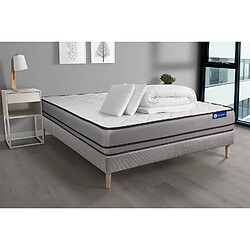 ACTISOM Pack prêt à dormir matelas ACTILATEX 200x200cm à MÉMOIRE DE FORME + LATEX + sommier KIT gris + 2 oreillers + couette