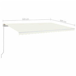 vidaXL Auvent manuel rétractable avec LED 500x300 cm Crème pas cher