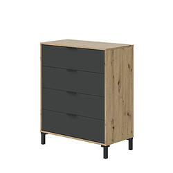 Alter Commode à 4 tiroirs, Semainier pour chambre à coucher adapté au salon ou au bureau, Cm 77,5x40h93,5, Couleur chêne avec effet n?uds et Anthracite