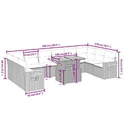 Acheter vidaXL Salon de jardin 11 pcs avec coussins gris résine tressée