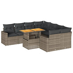 vidaXL Salon de jardin 9 pcs avec coussins gris résine tressée