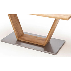 Avis Table à manger bord droit en bois massif avec pied en V - L.220 x H.77 x P.100 cm -PEGANE-