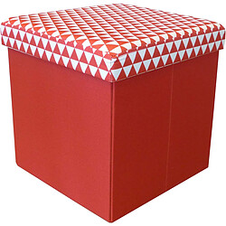 Jardindeco Pouf coffre carré pliable scandinave rouge.