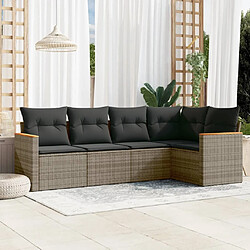 Maison Chic Salon de jardin 5 pcs avec coussins | Ensemble de Table et chaises | Mobilier d'Extérieur gris résine tressée -GKD98986