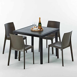 Avis Table Carrée Noire 90x90cm Avec 4 Chaises Colorées Grand Soleil Set Extérieur Bar Café Rome Passion, Couleur: Marron