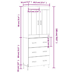 vidaXL Buffet haut Blanc brillant 69,5x34x180 cm Bois d'ingénierie pas cher