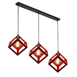 Stoex Lustre Creative Cube Rouge Plafonnier Antique À 3 Lumières Suspension Luminaire Rétro en Métal, Pour Bureau, Chambre À Coucher, Cuisine, Bar, E27