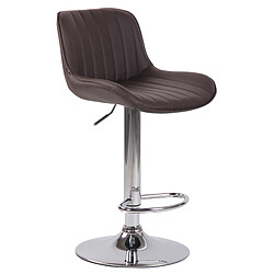 Decoshop26 Tabouret de bar chaise haute x1 en PVC marron coutures verticales support en métal chromé 10_0005093