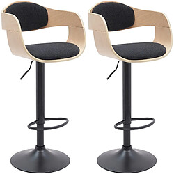 Decoshop26 Set de 2 tabourets de bar chaises hautes pieds trompette en métal noir assise en bois clair et tissu noir TDB10762