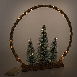 Ecd Germany LED Couronne de jute avec sapins décoration lumineuse de Noël minuterie 45 LEDs pas cher