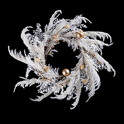 BigBuy Christmas Couronne de Noël Blanc Doré Plastique 60 cm