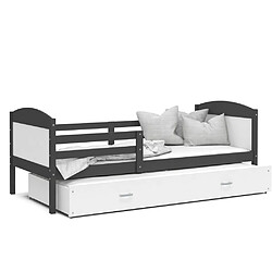 Kids Literie Lit Gigogne Mateo 90x190 Gris - blanc Livré avec sommiers, tiroir et matelas en mousse de 7cm