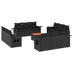 vidaXL Salon de jardin avec coussins 13 pcs noir résine tressée