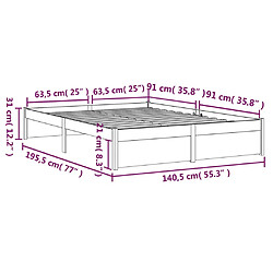 vidaXL Cadre de lit sans matelas gris bois massif 135x190 cm pas cher