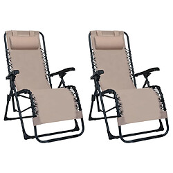 vidaXL Chaises pliables de terrasse 2 pcs Taupe Textilène