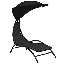 Helloshop26 Transat chaise longue bain de soleil lit de jardin terrasse meuble d'extérieur avec auvent 167 x 80 x 195 cm tissu et acier noir 02_0012277