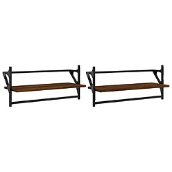 vidaXL Étagères murales avec barres 2 pcs chêne marron 65x25x30 cm