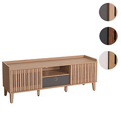 Mendler Meuble TV HWC-M48, Buffet TV, porte coulissante en bois massif de manguier 56x150x40cm ~ beige, tiroir gris