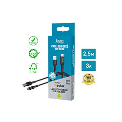 Jaym - Cable Premium 2,50 m - USB-A vers USB-C - Garanti à Vie - Ultra renforcé - Longueur 2,5 mètres - Pour Android et appareils USB-C