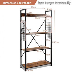 Helloshop26 Étagère industrielle à 4 niveaux bibliothèque multifonctionnelle avec patins et étagère 64 x 24 x 119,5 cm réglables pour salon bureau café 20_0007325