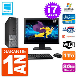 PC Dell 3020 SFF Ecran 22" Intel i7-4770 RAM 8Go Disque 1To Graveur DVD Wifi W7 - Occasion