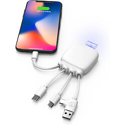 Avis SANAG Câble Multi Connecteurs Usb - Hub Usb 4 En 1 Usb, Usb-C, Lightning,Micro Usb- Chargeur Universel Et Batterie Externe 3000 Mah En Plastique Recyclé - Octopus Gamma - Blanc