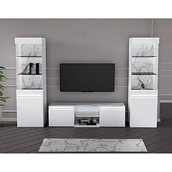 Bestmobilier Amaury - meuble tv - blanc - plateau effet marbre - 160cm