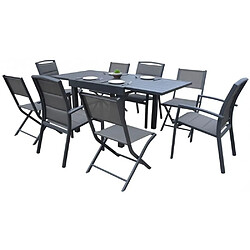 Wilsa Garden Ensemble MODULO 4/8p en aluminium, 4 fauteuils et 4 chaises pliantes en aluminium et textilène