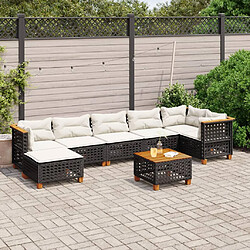 vidaXL Salon de jardin 8 pcs avec coussins noir résine tressée