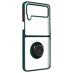 Avizar Coque pour Galaxy Z Flip 4 Bi-matière Bague Métallique Support Vidéo Vert