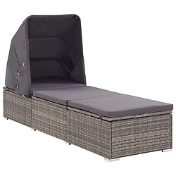 Maison Chic Chaise longue avec auvent et coussin | Bain de soleil Relax | Transat Résine tressée Gris -GKD35049