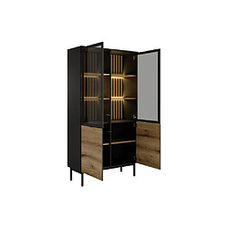 Vente-Unique Vitrine 4 portes avec LEDs - Naturel et noir - LABENIA pas cher