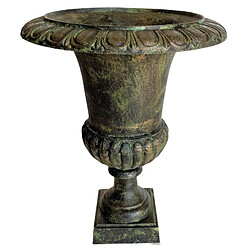 L'Héritier Du Temps Grand Vase Vasque Jardinière en Fonte Vert Anglais Style Médicis Pot de Fleur 47,5x47,5x62cm