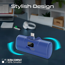 Promate Powerup-C Power Bank ultra-compact mini capsule accouplable, USB-C 2-en-1, 5000 mAh, bleu