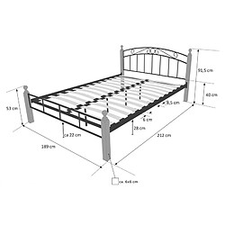 Avis Homestyle4U Design metal lit double 180 x 200 cadre de lit lattes bois neuf