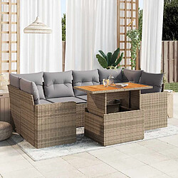 vidaXL Salon de jardin avec coussins 7 pcs beige résine tressée