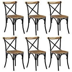 vidaXL Chaises à dossier croisé lot de 6 noir bois de manguier massif