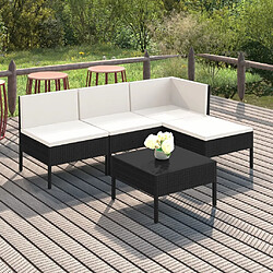 vidaXL Salon de jardin 5 pcs avec coussins résine tressée noir