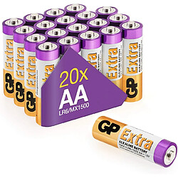 Piles AA - Lot de 20 Piles | GP Extra | Batteries Alcalines AA LR6 1,5v|Longue durée, très puissantes, utilisation quotidienne