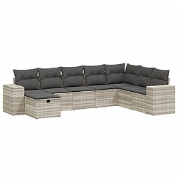 vidaXL Salon de jardin 8 pcs avec coussins gris clair résine tressée